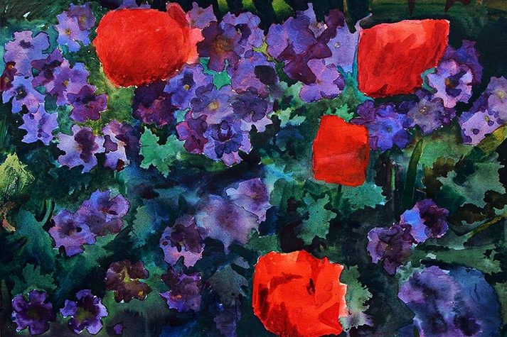 Poppies and Purple Flowers